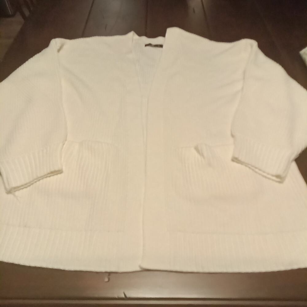 Lillusory Women's Cardigan Jacket Sweater XL Off-White Open Front Chunky Knit